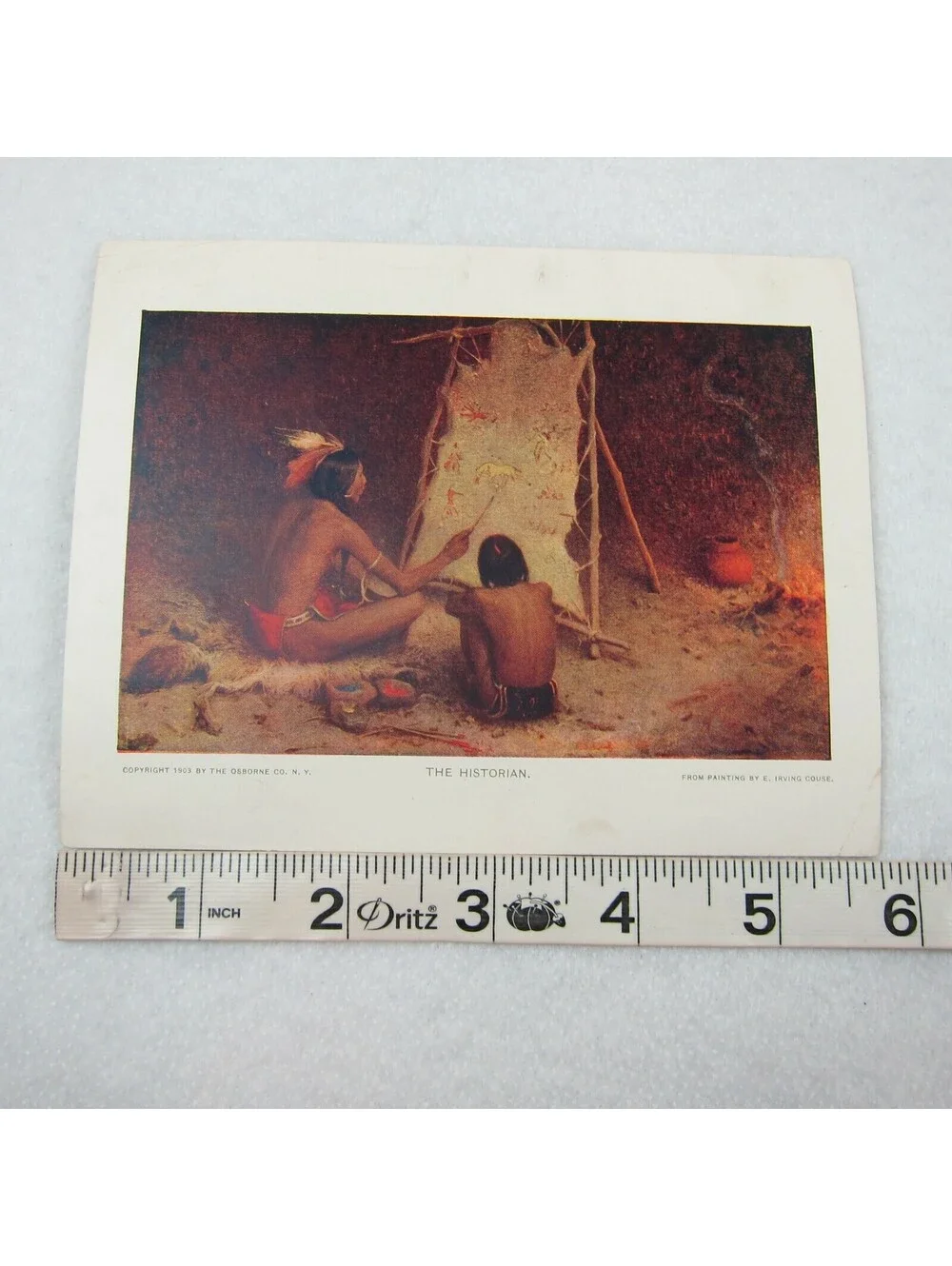 Antique 1903 Print The Historian Native American Indians Stretched Hyde Painting